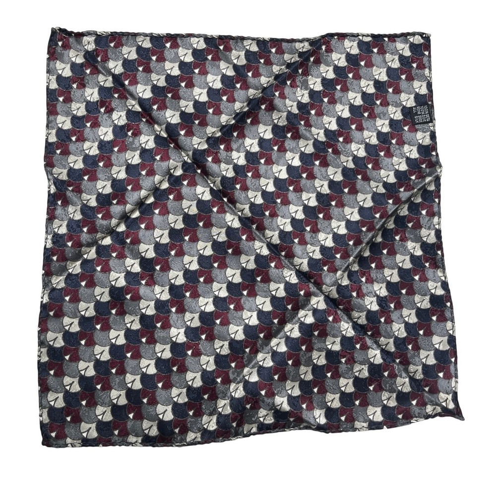 Art Deco Geometric Fan Silk Jacquard Pocket Square Burgundy‎ Navy - Picture 3 of 7